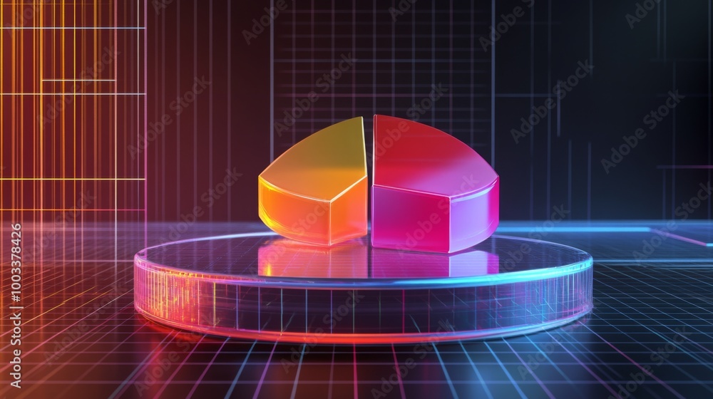 Aufkleber a transparent 3d pie chart with sleek, colorful sections rising from a reflective platform, showcasi