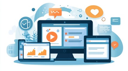 responsive web design in white and blue colors, featuring ample white space around the elements. This minimalist style highlights the clarity and functionality of modern digital interfaces