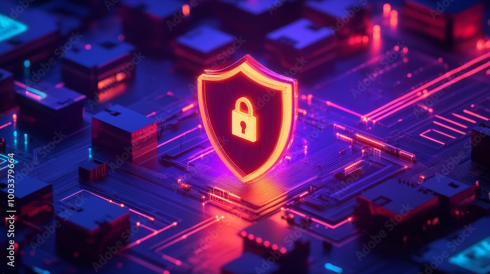 Poster a digital shield protecting a home network from online threats, ensuring a secure internet experienc