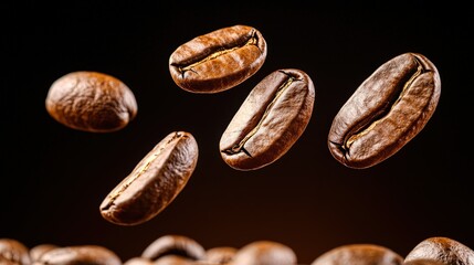 Roasted Coffee Beans Falling  Espresso  Caffeine   Aroma   Fresh   Dark Background