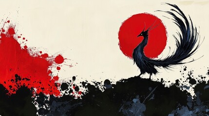 Black Phoenix Rising Against the Red Sun