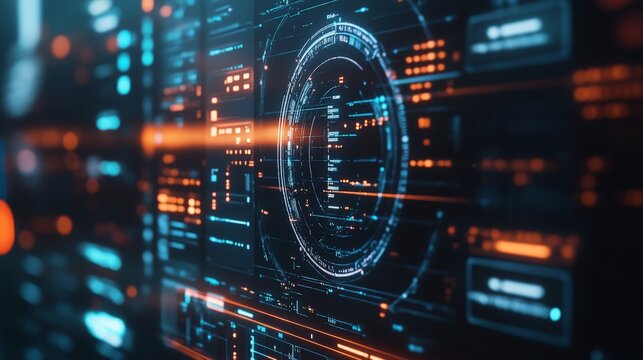 A digital interface monitoring secure server connections, with alerts and logs showing successful encryption of data.