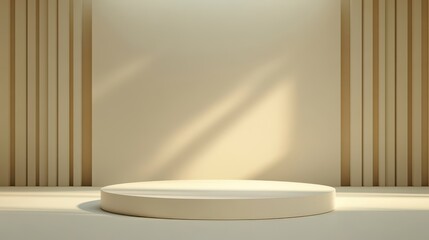 Fototapeta premium Minimalist Beige Platform with Sunlit Background and Vertical Stripes