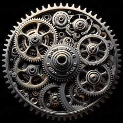 A complex system of interlocking gears and chains, creating a mesmerizing industrial aesthetic