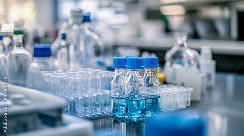 Poster a lab developing bioplastic recycling technology, focusing on converting waste bioplastics into usab