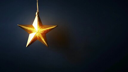 Glowing Golden Star Hanging Against a Dark Blue Background