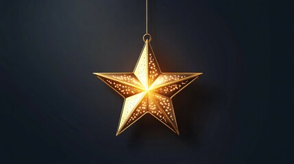 Fototapeta premium A Glowing Golden Star Hanging Against a Dark Background