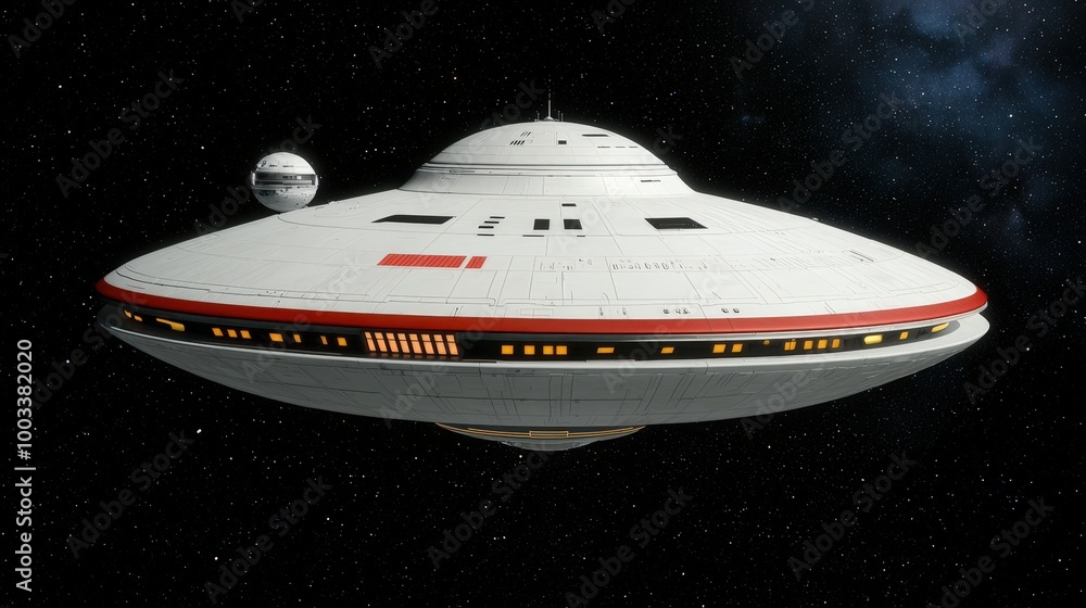 Poster futuristic spaceship in deep space with stars sci fi spaceship design