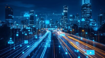 Smart City Digital Interface Showcasing IoT Connectivity and Real-Time Data Streams:A Futuristic Visualization of Urban Infrastructure,Mobility.