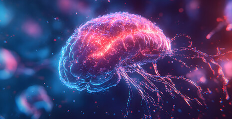 Obraz premium A brain with a red and blue glow