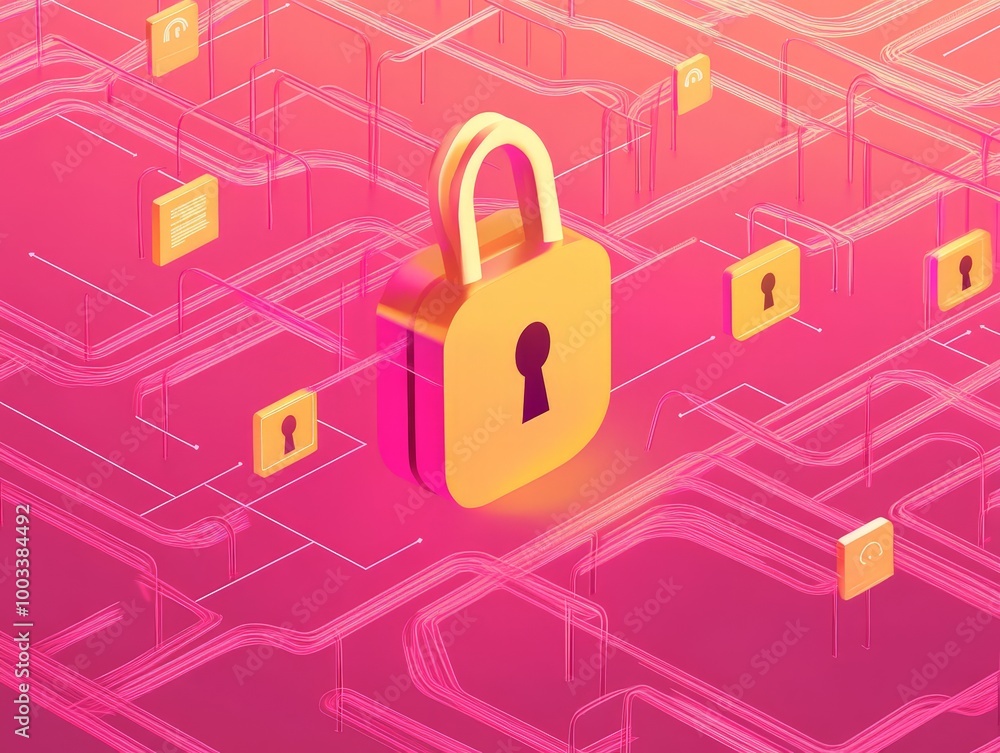 Poster a secure connection for online privacy, with encrypted data flows and vpn symbols protecting persona