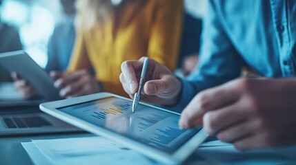 People Using Tablets and Laptops in a Modern Office