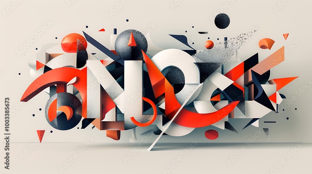 Poster abstract geometric design featuring a mix of colorful shapes and patterns. the design is modern and 