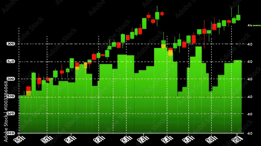 Poster dynamic stock chart with green and red candlestick patterns