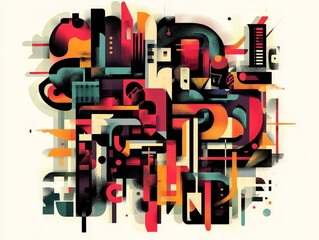 A typographic poster showcasing a mix of serif and sans-serif fonts, arranged in a dynamic and visually engaging composition.