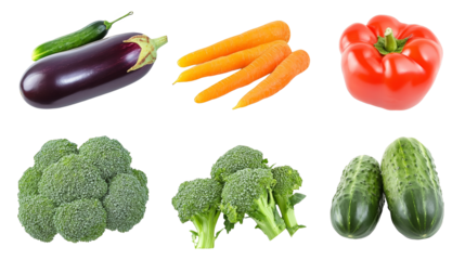 Fresh Vegetables Collage with Glitch Effect   Broccoli  Carrots  Cucumbers  Eggplant  Red Pepper