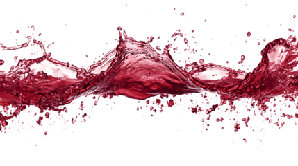 A splash of red wine is splashing across a white background
