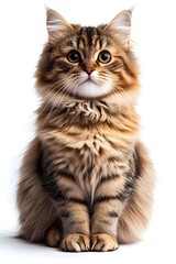 Image of a Regal-Looking Persian Cat Sitting Calmly on a Plain White Background