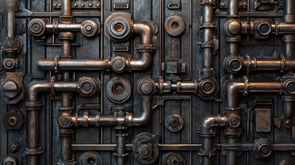 Industrial Harmony: Intricate 3D Pattern of Metallic Pipes, Valves, and Machinery