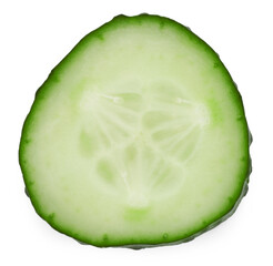 Slice of fresh cucumber isolated on white, top view