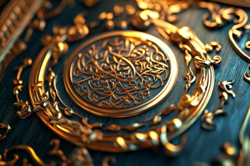 Obraz premium Golden Arabic Calligraphy on a Dark Surface.
