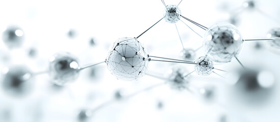 A close up of many small spheres, some of which are connected to each other