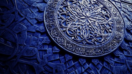 Intricate Carved Design on a Blue Background.