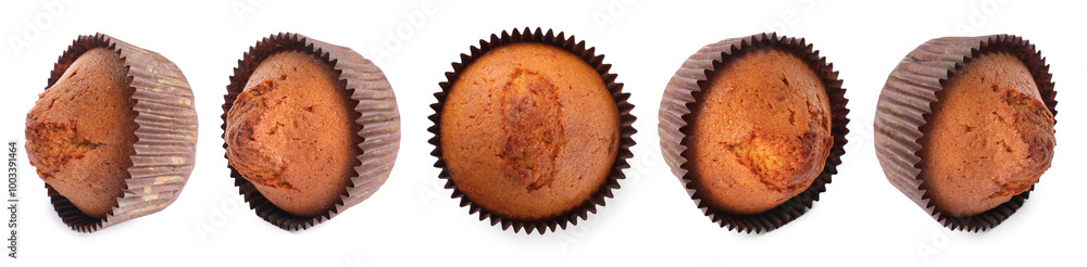 Wall mural Many yummy muffins isolated on white, set