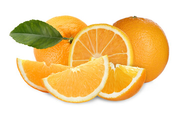 Fresh ripe oranges on white background. Citrus fruit