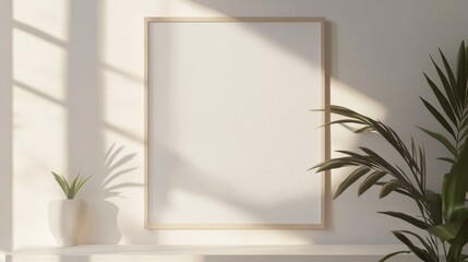 minimalist interior with blank picture frame and