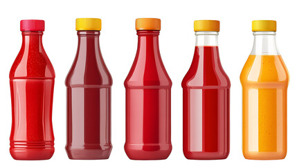 Red and yellow sauce bottles isolated transparent background