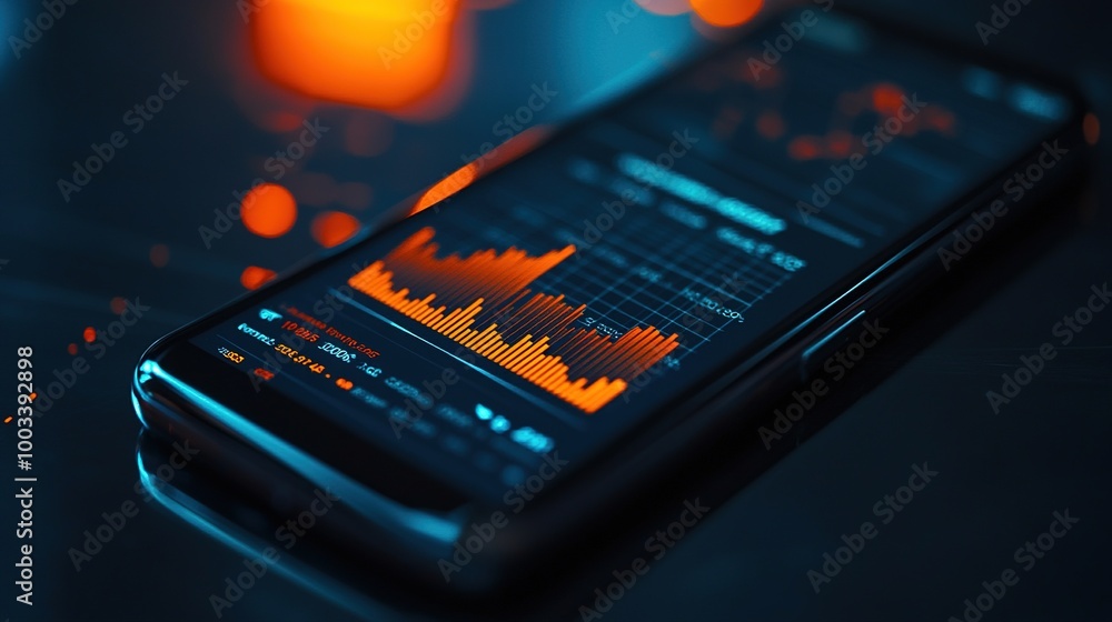 Poster modern smartphone displaying data analytics graphs