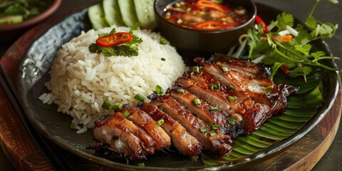 Grilled Pork Served with Fractured Rice Delicacy