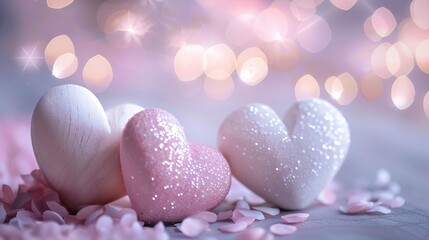 Obraz premium Pink and white hearts with bokeh background