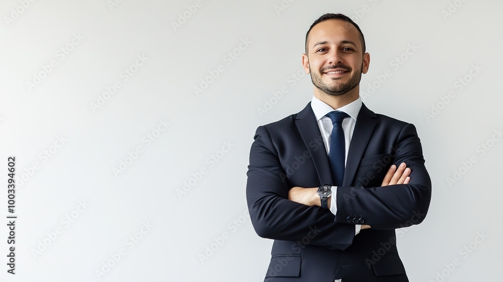 Wall mural Confident Businessman in Formal Attire with Arms Crossed