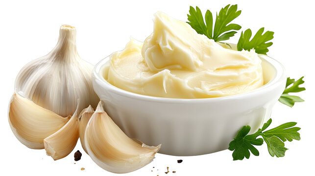 Garlic Butter in a White Bowl with Fresh Parsley