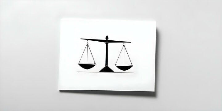 A black and white sketch of a scale with a balance beam and two pans on either side, representing the concept of balance and justice