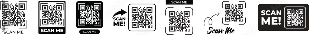 Fototapete qr code scan icon collection. scan me barcode sign