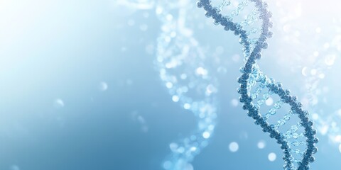 A close-up view of a DNA helix illustrating genetic structure on a soft blue gradient background