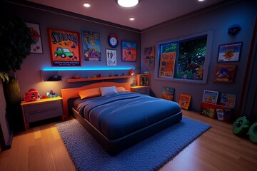 3D digital model of a childhood bedroom, with fully animated toys, posters, and books creating a vibrant memory of yesterdayâ€™s simple joys