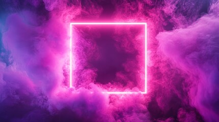 Glowing neon square with vibrant pink and