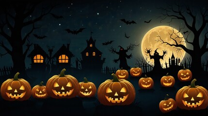 halloween background with pumpkin and bats