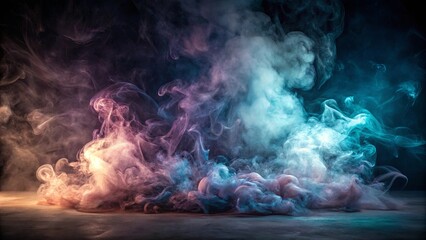 Abstract Smoke Swirling with Colors of Violet and Blue Against a Black Background
