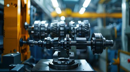 Naklejka premium Close-up of a metal gear system on a manufacturing line