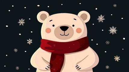Cute Polar Bear in Winter Wonderland Illustration