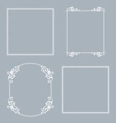 Set of decorative frames Elegant vector element for design in Eastern style, place for text. Floral gray and white borders. Lace illustration for invitations and greeting cards