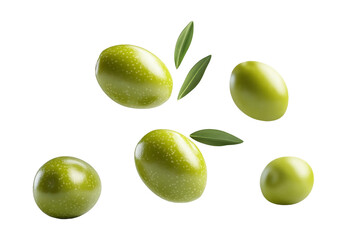 Fresh Green Olives with Leaves Isolated isolated on transparent background