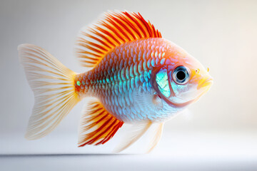 Fototapeta premium Colorful Tropical Fish with Red and Blue Fins Isolated on White Background