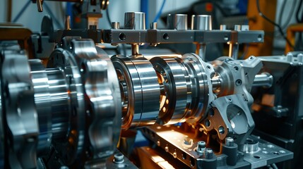 Obraz premium Crankshaft Repair and Testing: Rotating on Stand with CMM Coordinate Machine in the Service Industry