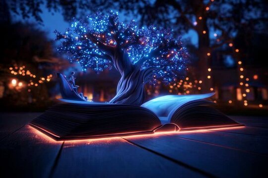 A glowing, enchanted photo album, where each picture magically comes to life, allowing characters to step into their memories of yesterday